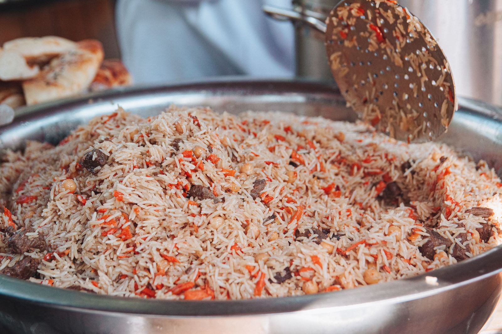 Rice cooking in a kazan