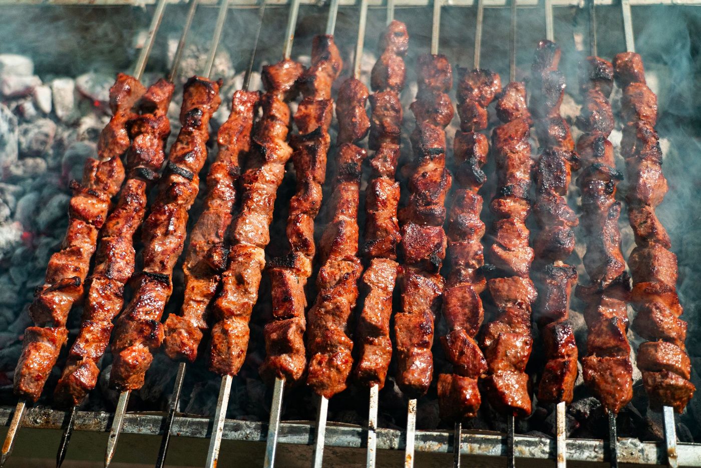 Kebab skewers on coals