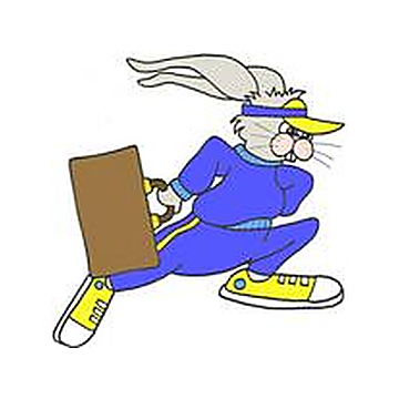 PA Auto Tags & Notary mascot — the running rabbit